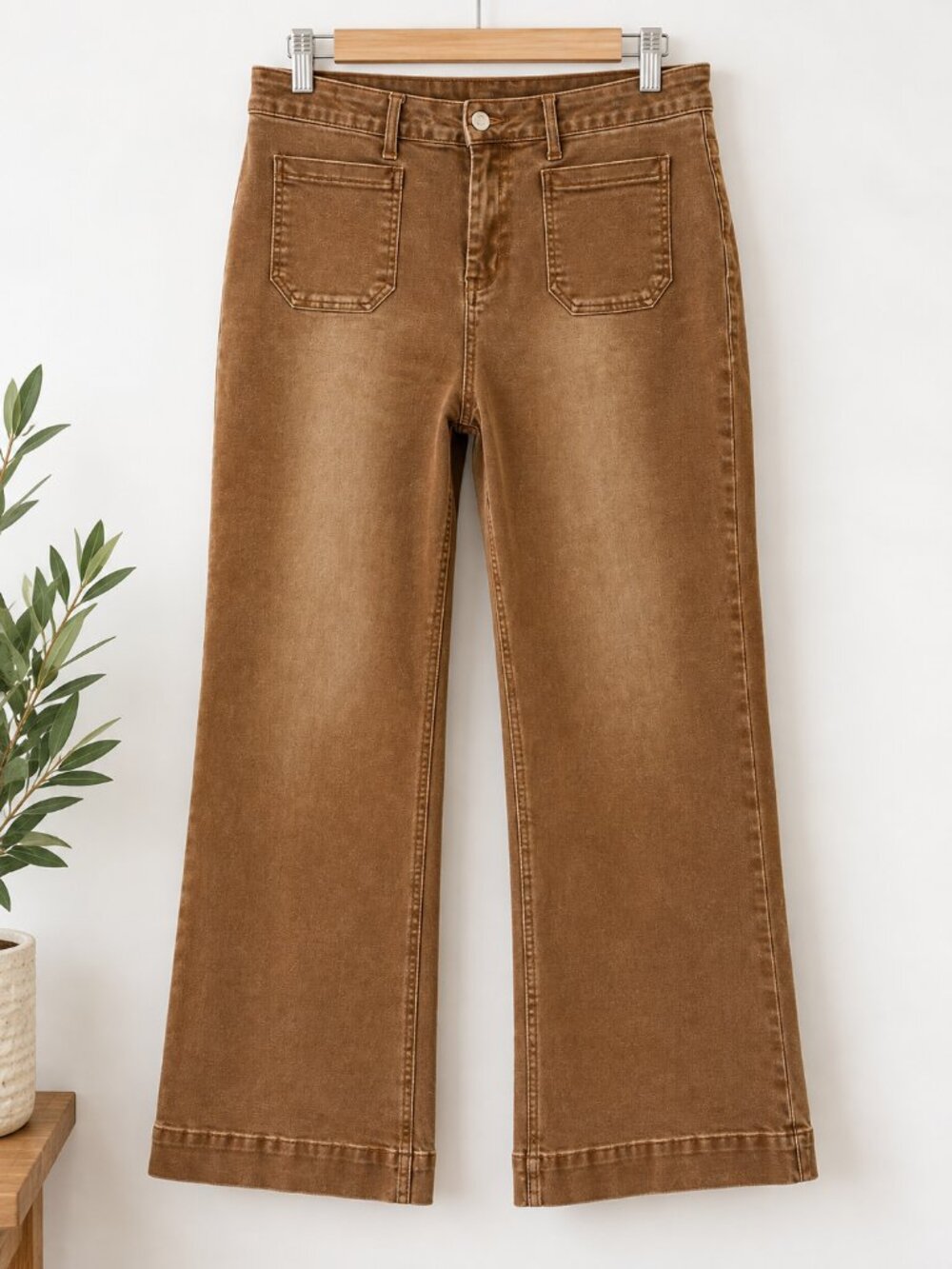 Dokotoo Brown Wide Leg Jeans High Rise Patch Pocket Size 18 NWOT